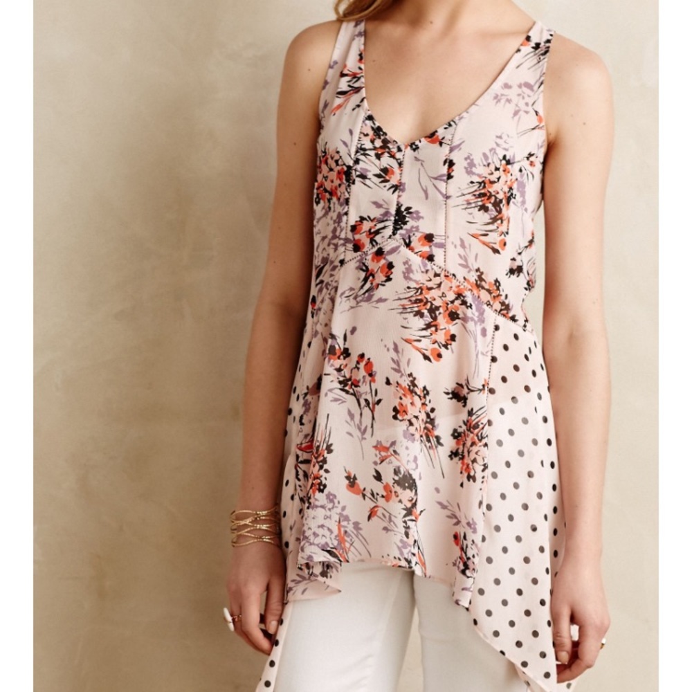 Anthropologie Light Pink Floral Flowy Tank Shirt